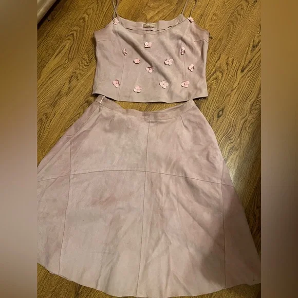 Luca luca silk 100% leather crop top floral & skirt 6 italian vtg 90s Coachella - Picture 3 of 16